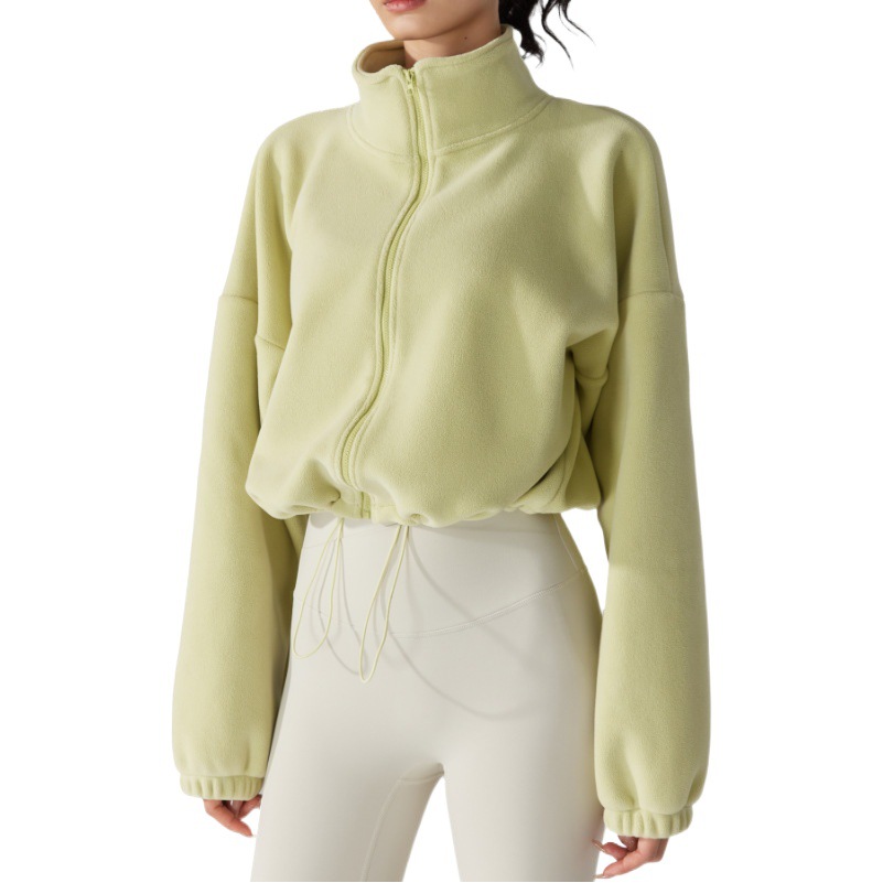 Women's Long-sleeved fleece-lined Thickened Windproof Lamb Yoga Running Suit