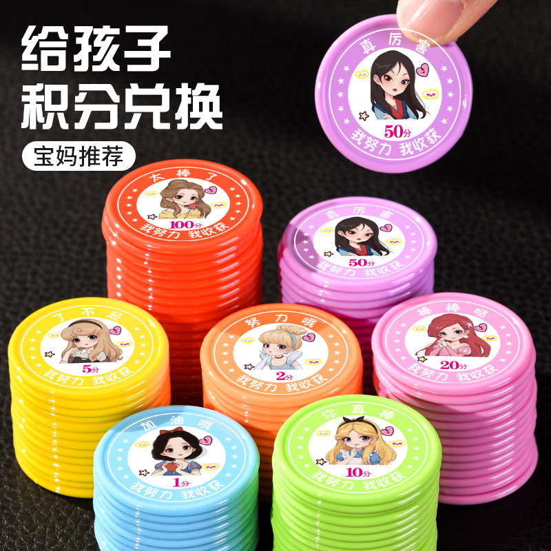 Picture of Princess Miege Bear Coin Reward Card for Elementary School Students, Children's Points Coin Plastic Token System Redemption Points Card Dice