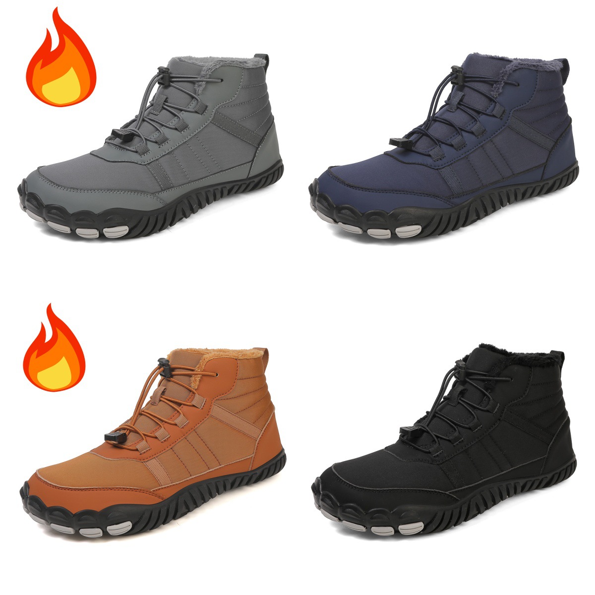 Cross-Border Five-Finger Cotton Shoes, Barefoot Shoes, High-Top Couples Waterproof Outdoor Shoes, Velvet Warm Five-Finger Snow Boots, Hiking Shoes