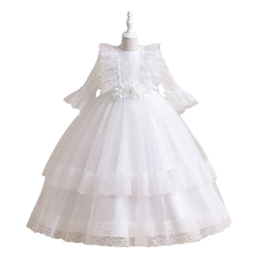 Picture of Children's Dress Long Dress Performance Host Performance Dress Girl's Wedding Lace Long-Sleeved Princess Tutu Dress