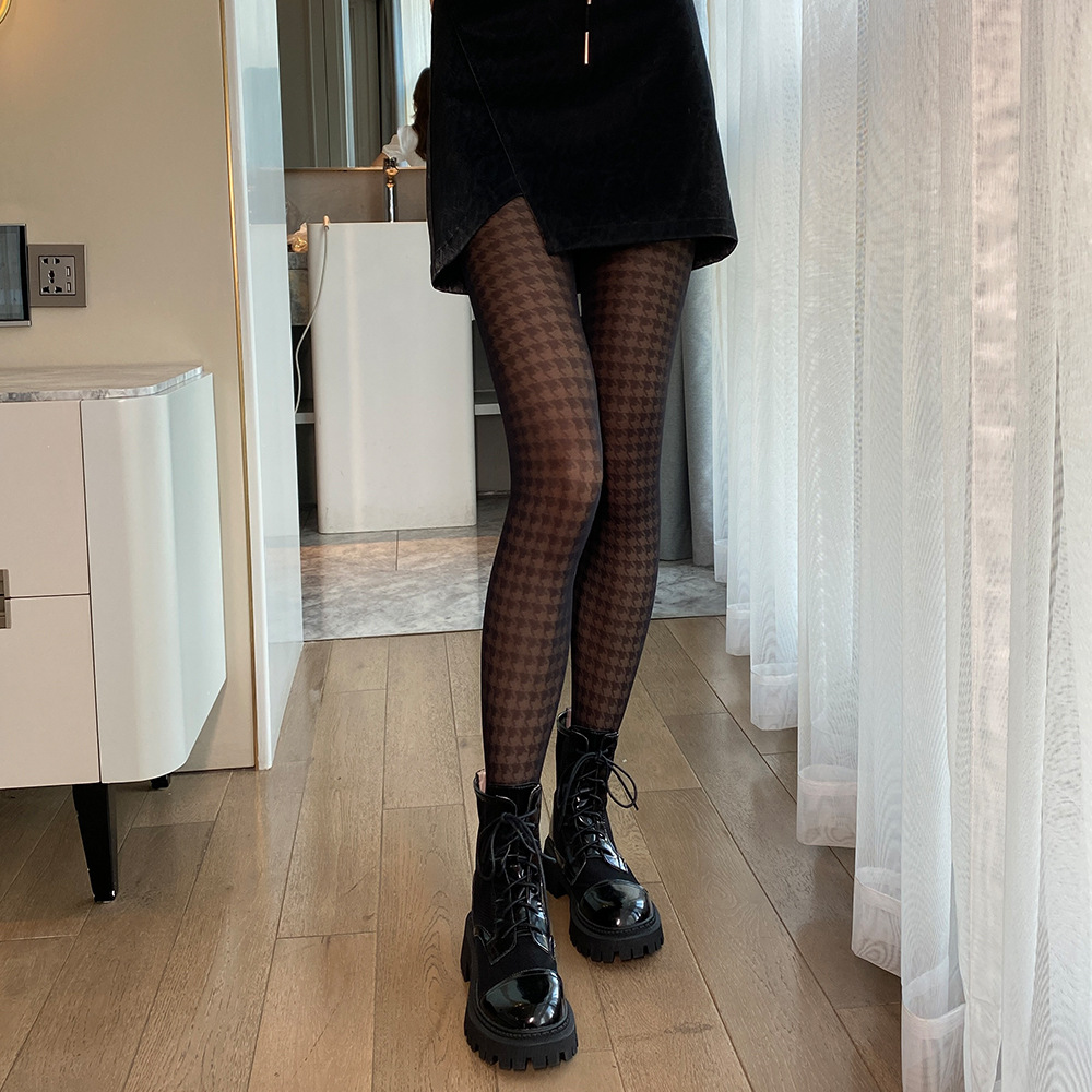 Picture of Obvious same style Houndstooth Jacquard Anti-stripping Core-spun Silk Thin Flesh-through Bud-lifting Pantyhose Pantyhose Women's Socks