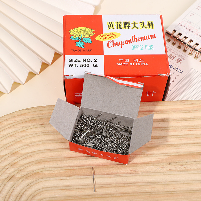 2# Yellow Flower Brand Pin Boxed 50g Stainless Steel Positioning Needle Nickel Plated Silver Needle Flat Hat Jewelry Handmade Needle