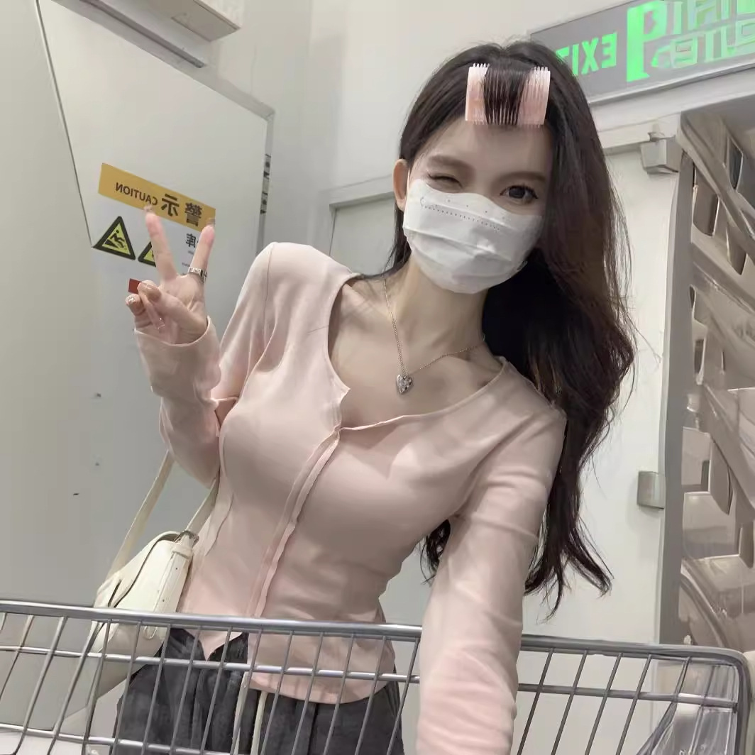 South Korea 2024 Early Spring New Korean Style Pure Split Design Sense Inner Long Sleeve T-shirt Women's American Top