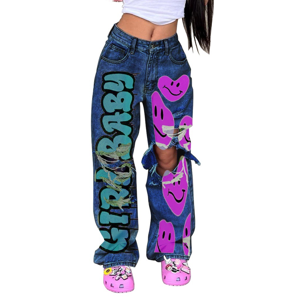 European and American Cross-Border Amazon Hottie Stylish Trendy Wish Loose Washed Denim Pants Cargo Pants2600