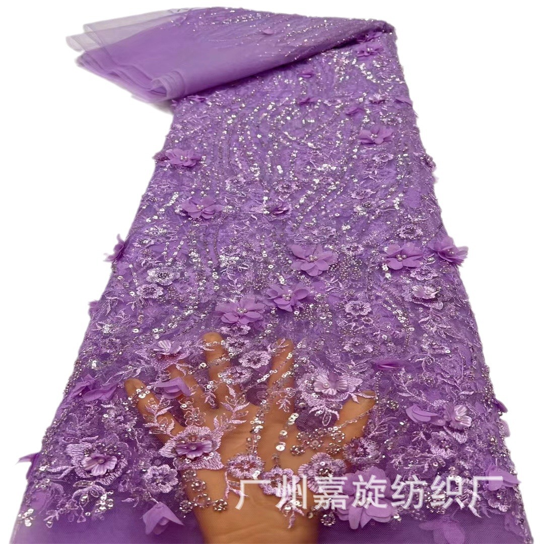 Picture of 2024 new manufacturers cross-border Europe, America, the Middle East and Africa small flower three-dimensional flower plus beads wedding dress children's clothing fabric