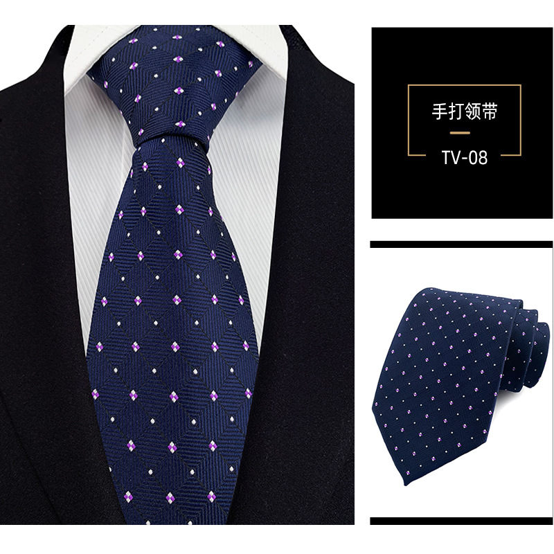 Picture of Men's Tie 8cm Hand Tie Polyester Professional Dress Interview Striped Tie Men's Red Bridegroom Wedding Tie