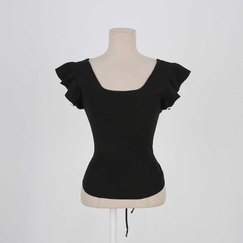Picture of Summer Design Sense Front Collar Back Contrast Color Flying Sleeve Ear Sleeveless Back Strap Knitted Top Women