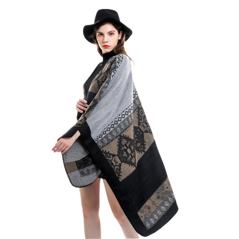 [Dunhuang Feitian] Tiktok Live Broadcast Hot-Selling Versatile Shawl New Colorful Plaid Pattern Faux Cashmere Large Shawl