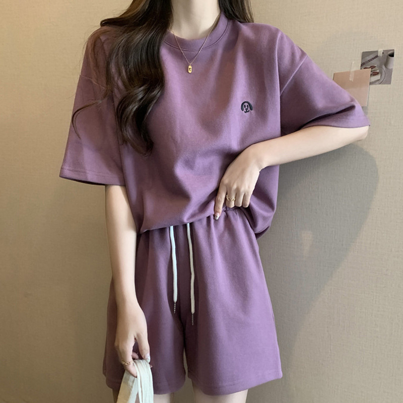 Cross-border Casual Fashion suit Women's Summer Thin Loose Stylish All-match Sports Short-sleeved Shorts Two-piece Set