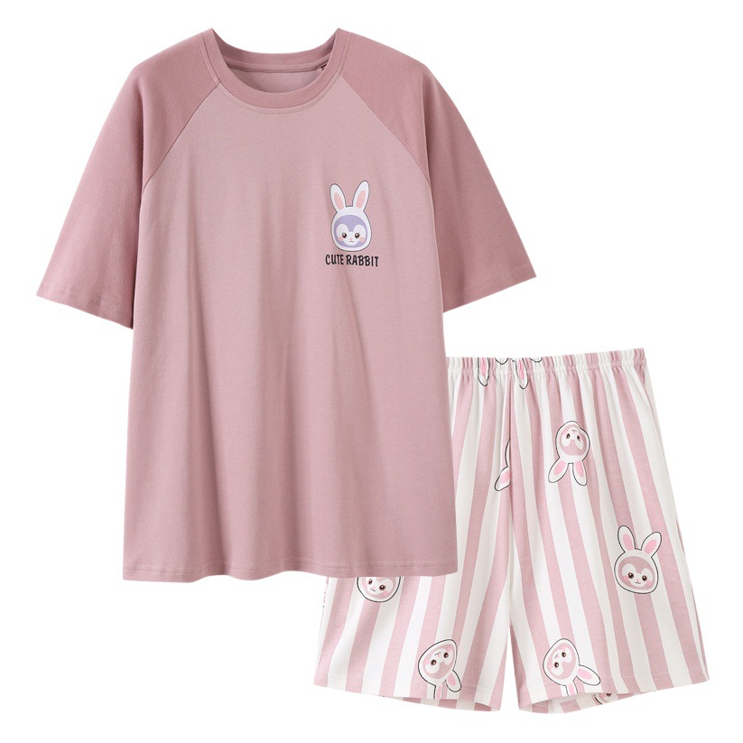 New Pajamas Women's Summer Short-sleeved Pullover Thin Cartoon Girl's Chest Pad Home Clothes suit Women's Outwear