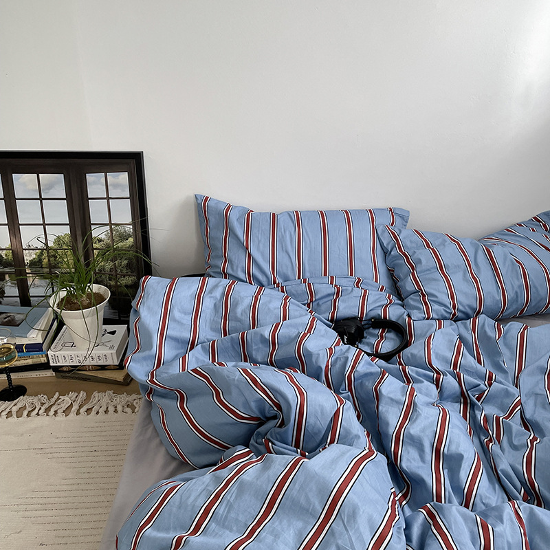 Picture of Small fresh pastoral style cotton bed four-piece set cotton bed sheet quilt cover quilt cover bed hat dormitory three-piece set