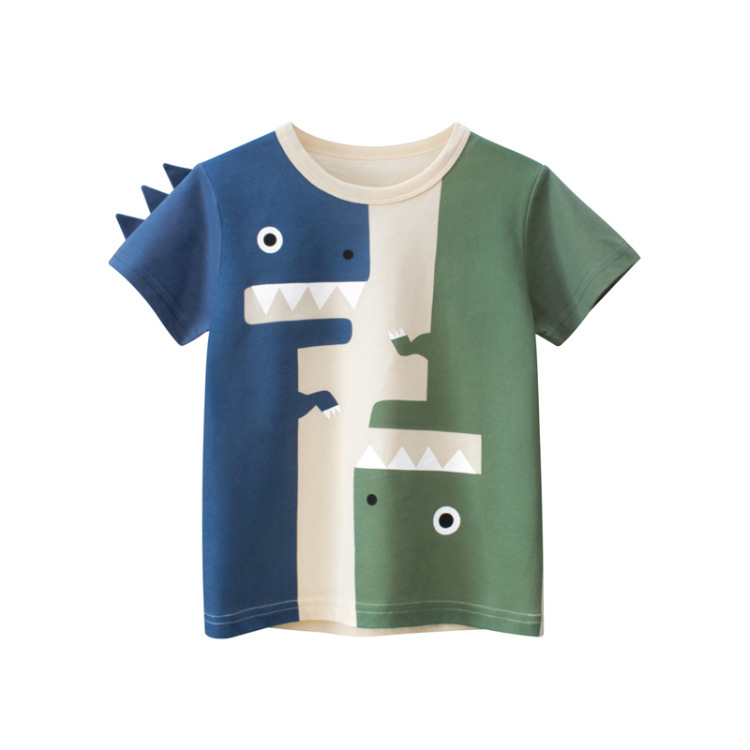 Picture of 27Kids Brand Kidsren's Clothing Summer 2025 Korean Style Kidsren's Short-Sleeved T-Shirt Dinosaur Baby Clothes One Piece Consignment