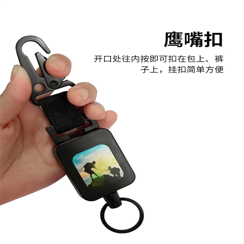 Factory wholesale Eagle buckle backpack hanging buckle black telescopic anti-lost anti-theft nylon rope key buckle easy pull buckle