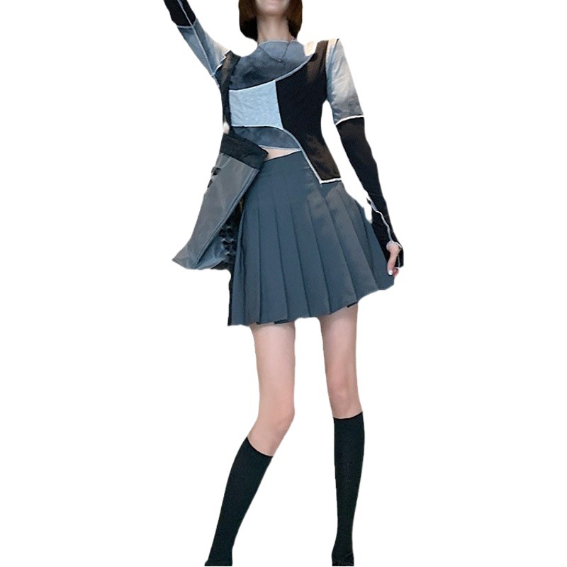 khaki pleated skirt women's skirt 2023 new small A- line skirt spring and autumn high waist slim jk skirt