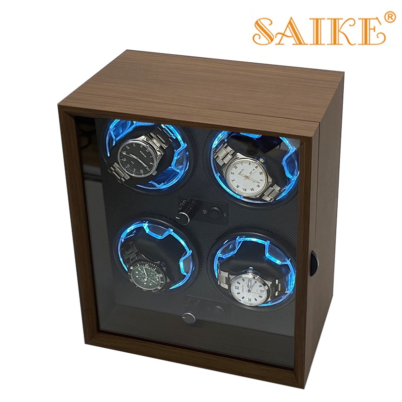 Picture of Foreign Trade Version of Walnut Pattern Wooden 4-Position Electric Mechanical Watch Winder with Four-Position Fully Automatic Winder