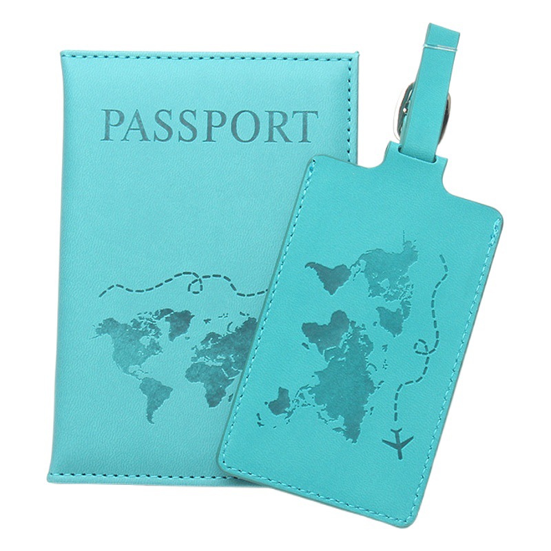 New World Map Passport Holder Luggage Tag Set Pu Leather Travel Passport Cover Luggage Identification Card Holder Bag