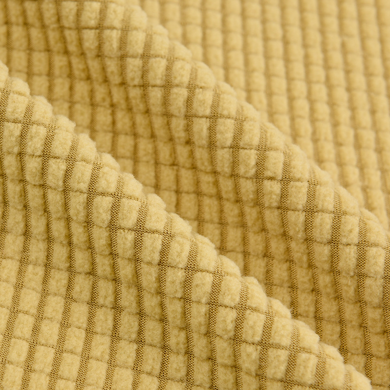 Picture of in stock pineapple plaid fleece sofa cover fabric wholesale waffle corn grain plaid jacquard flannel fabric