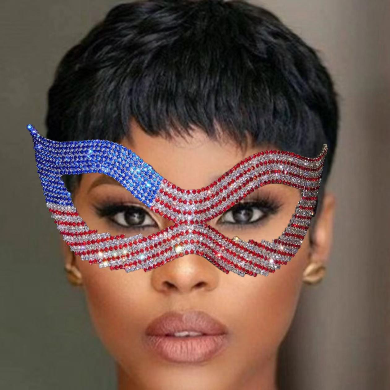 Cross-border Masquerade Rhinestone Mask European and American Fashion Personality Simple Mask Women Halloween All-match Face Decorations