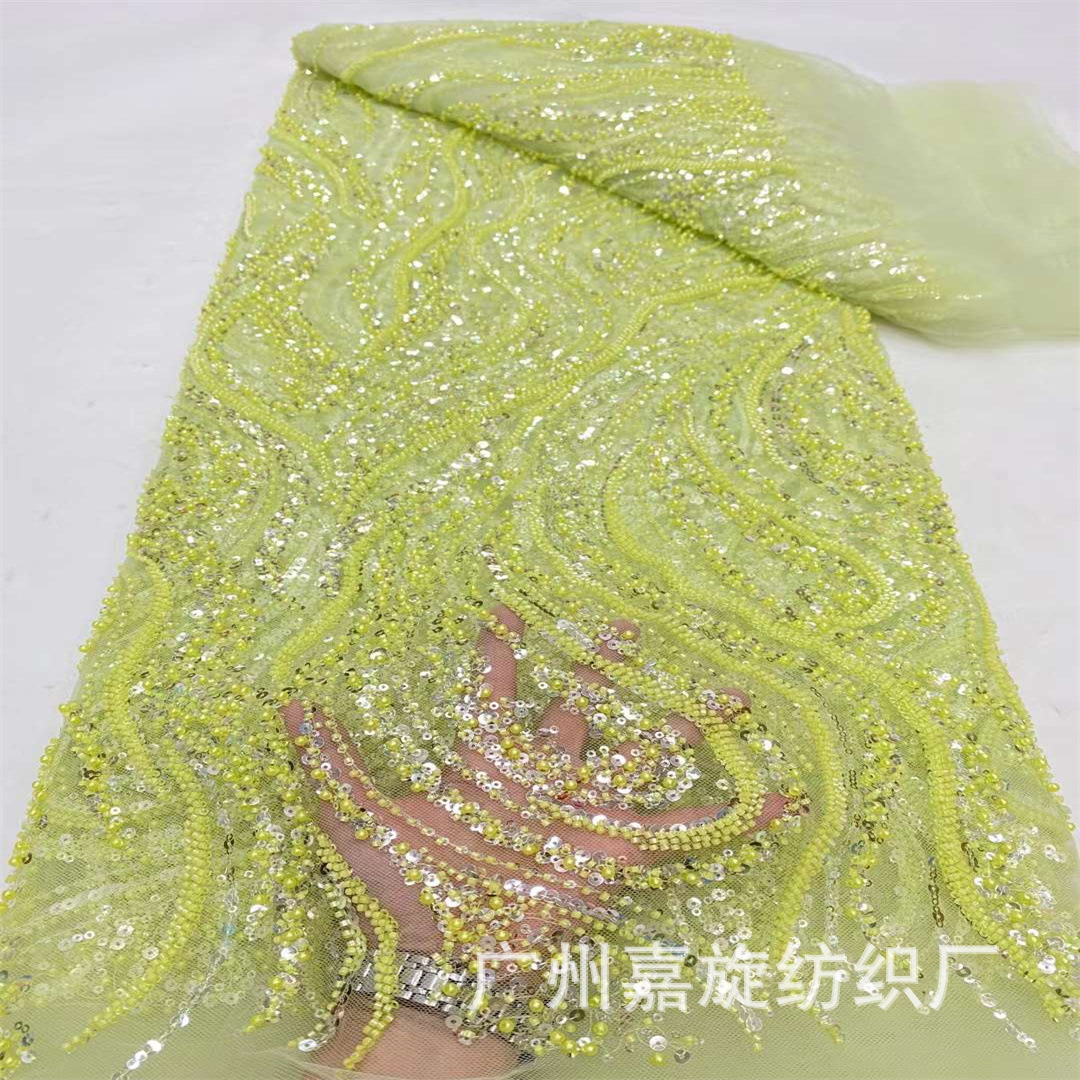 Picture of Spring and Summer 2024 New Polyester Mesh Size Fingerprint Sequin Bead Tube Embroidered Cloth African Fashion dress Dress Fabric