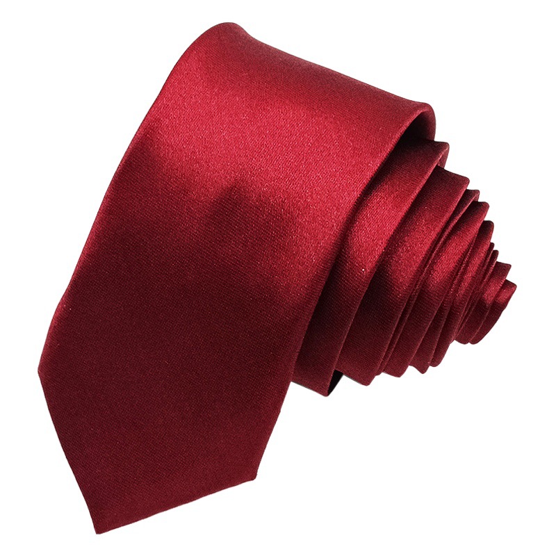 Manufacturer's Ready-Made Imitation Silk Glossy Pure Color Tie for Men and Women, Formal Business Red Black Tie, Hand-Tied 5/8cm