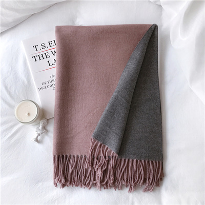 Picture of Korean export autumn and winter new high quality cashmere scarf women's long double-sided color matching shawl warm scarf women