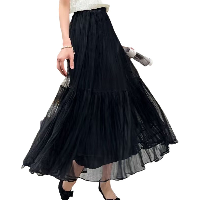 2023 all-match fairy skirt mesh skirt large swing skirt mid-length skirt cake skirt pleated skirt pettiskirt