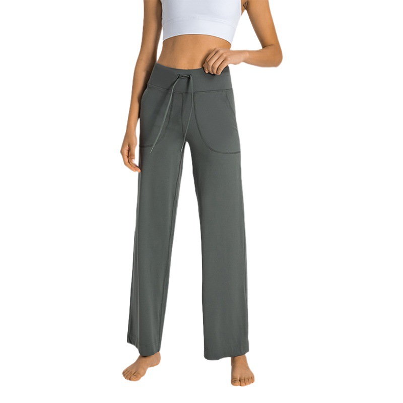 Cross-border New Double 6 Nylon High Waist Straight Leg Pants Loose Comfortable Belt Loose Casual Sports Yoga Pants for Women DL336