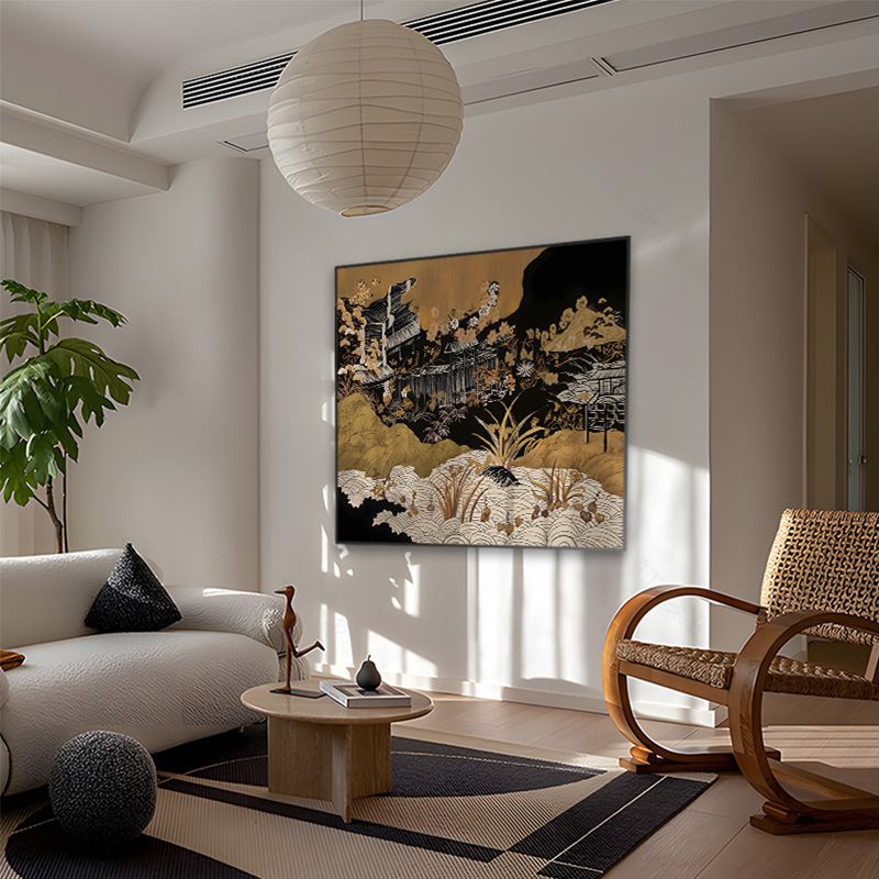 Picture of Xianting Small Courtyard French Middle-style Art Living Room Decorative Painting Retro New Chinese-style Mountain Wild Hanging Painting Entrance Murals