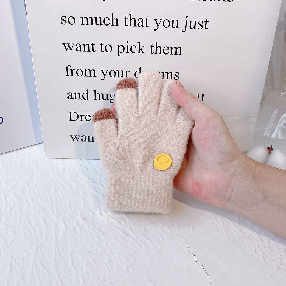 Picture of Children's Gloves Thin Boys Baby Boys Girls Winter Girls Five Fingers Warm Smiling Face Primary School Students Winter