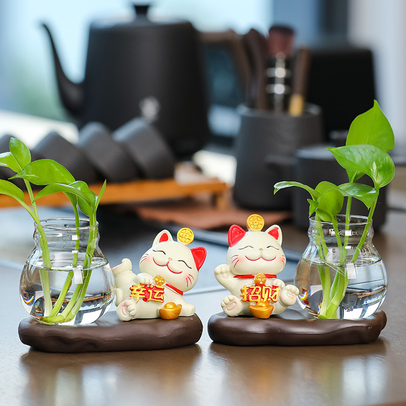 Desk Ornaments Lucky Cat Ornaments Glass Vase Office Cultural Gifts Office Cute Handmade Decoration