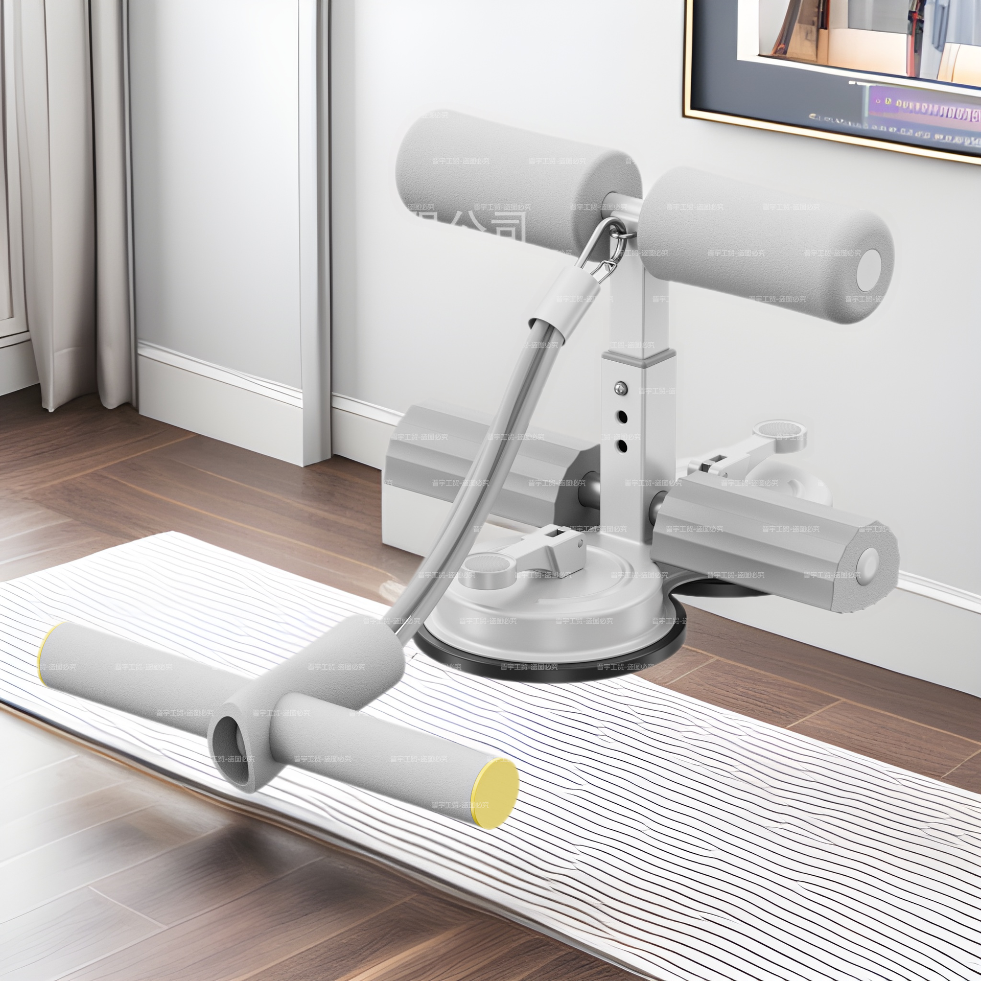Sit-up assistant with drawstring double suction plate waist-strengthening abdominal exercise fitness equipment foot presser abdominal roller