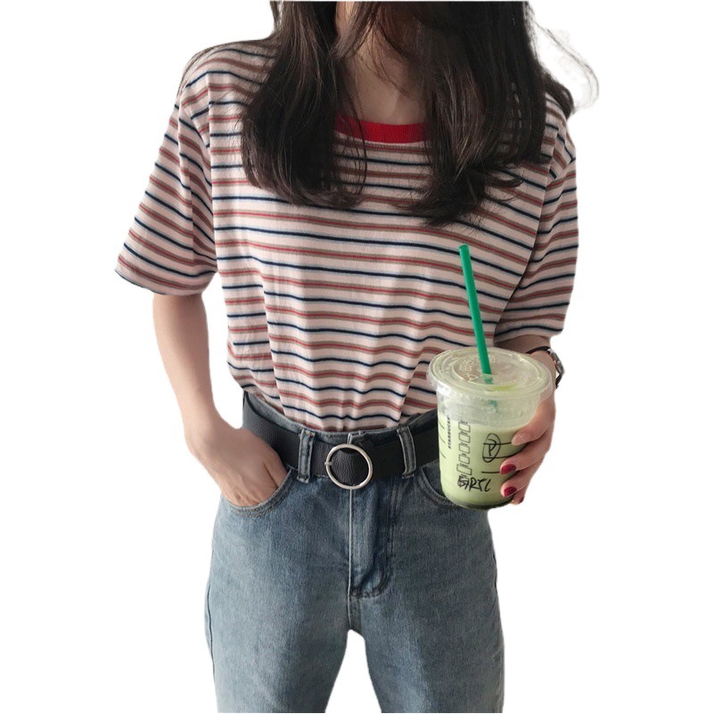 Picture of Summer striped short sleeve T-shirt women's new Korean foreign trade bottoming shirt women's top plus size women's clothing a generation of hair