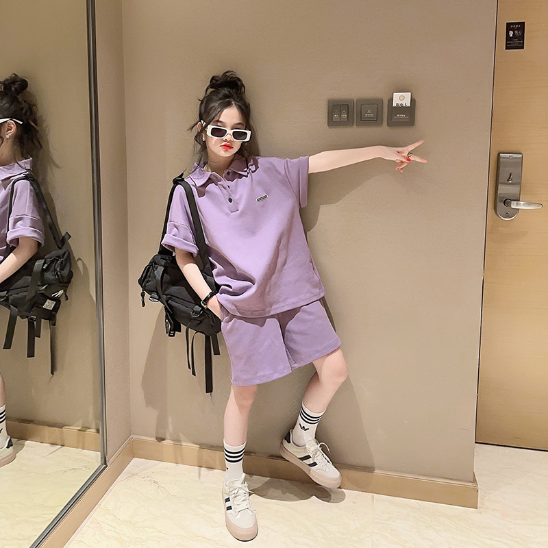 Picture of Girls' summer clothing suit 2023 new children's fashionable western style Sports children's clothing middle and big children's summer fried street two-piece suit