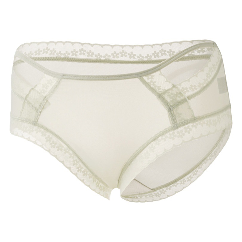 Simple solid color lace jacquard seamless breathable thin underwear hollow-out mid-waist nude Japanese women's briefs