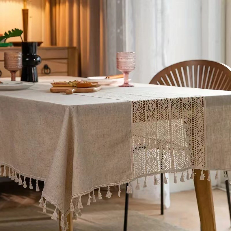 Cross-border American Country Tablecloth Solid Color Lace Stitching Simple Coffee Table Piano Square Table Cloth Cover