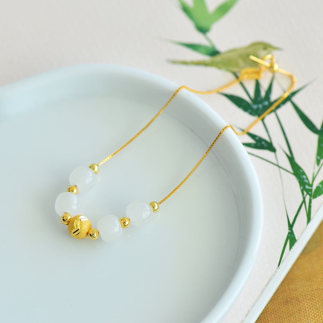 Picture of With certificate cheongsam ancient costume natural jade bracelet telescopic adjustment 925 sterling silver gold-plated hetian jade jewelry