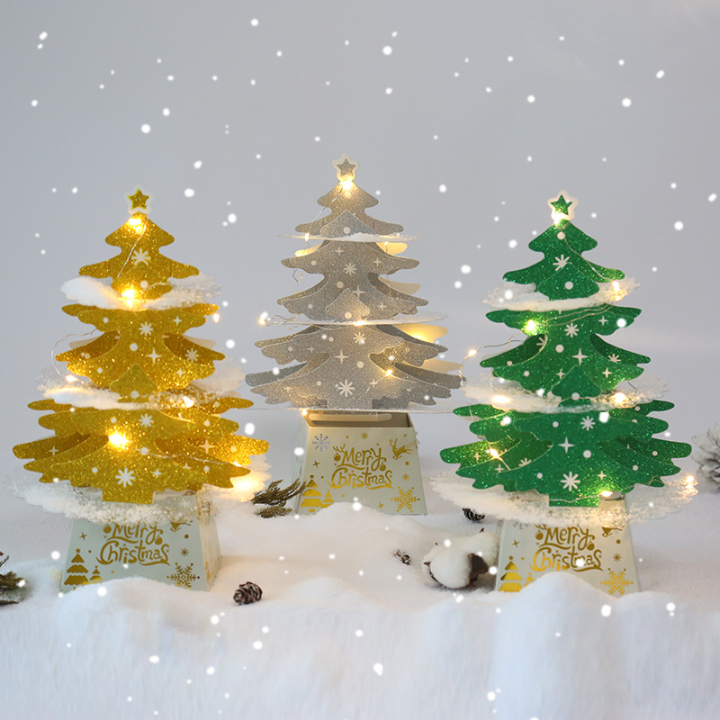 Amazon cross-border Christmas decorations mini desktop Christmas card ornaments shiny Christmas tree with lights set
