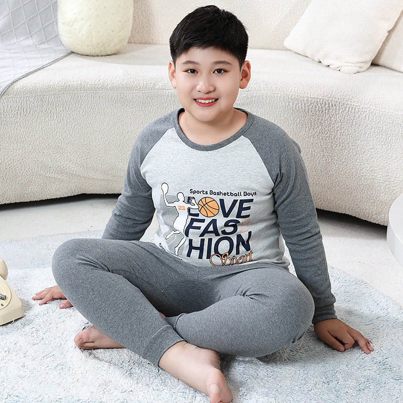 Picture of Chubby Children's Autumn Clothes and Trousers for Boys Plus Fat Plus Plus Teenage Cotton Big Boy Pajamas Children's Thermal Underwear suit