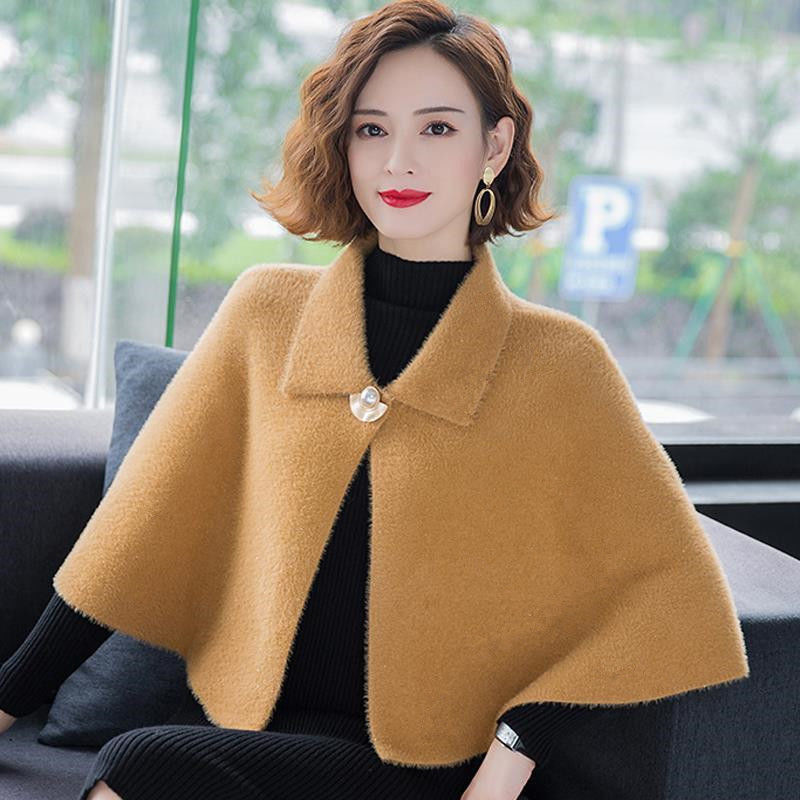 Cape Style Outer 2023 New Korean Style Solid Color Shawl Coat Women's Outer Cardigan for Autumn and Winter with Cheongsam Woolen
