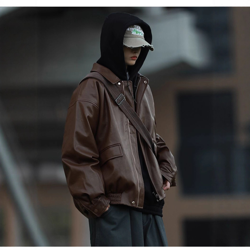 Picture of American leather jacket retro thickened 2025 fall/winter Maillard motorcycle jacket for men and women casual cool