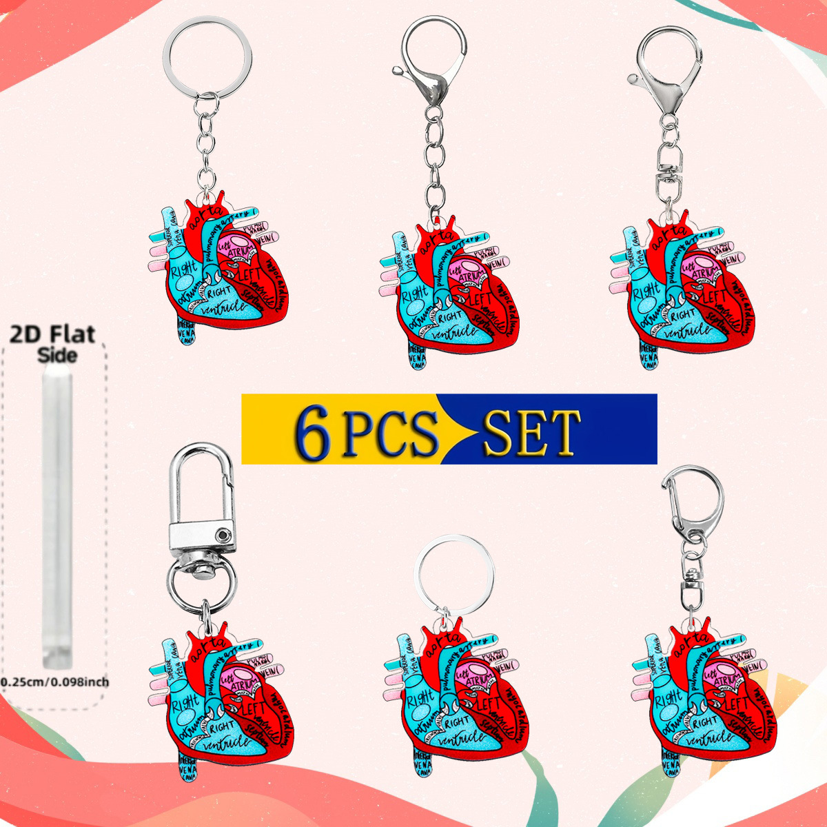 2D Plane Nurse Theme Heart Keychain Creative Simulation Heart Acrylic Keychain Bag Charm Gift