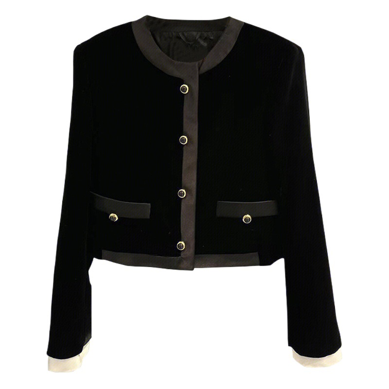 2025 Winter Miu Style Black Velvet Suit Slim Fashion Suit Jacket with Skirt Two-Piece Set for Women