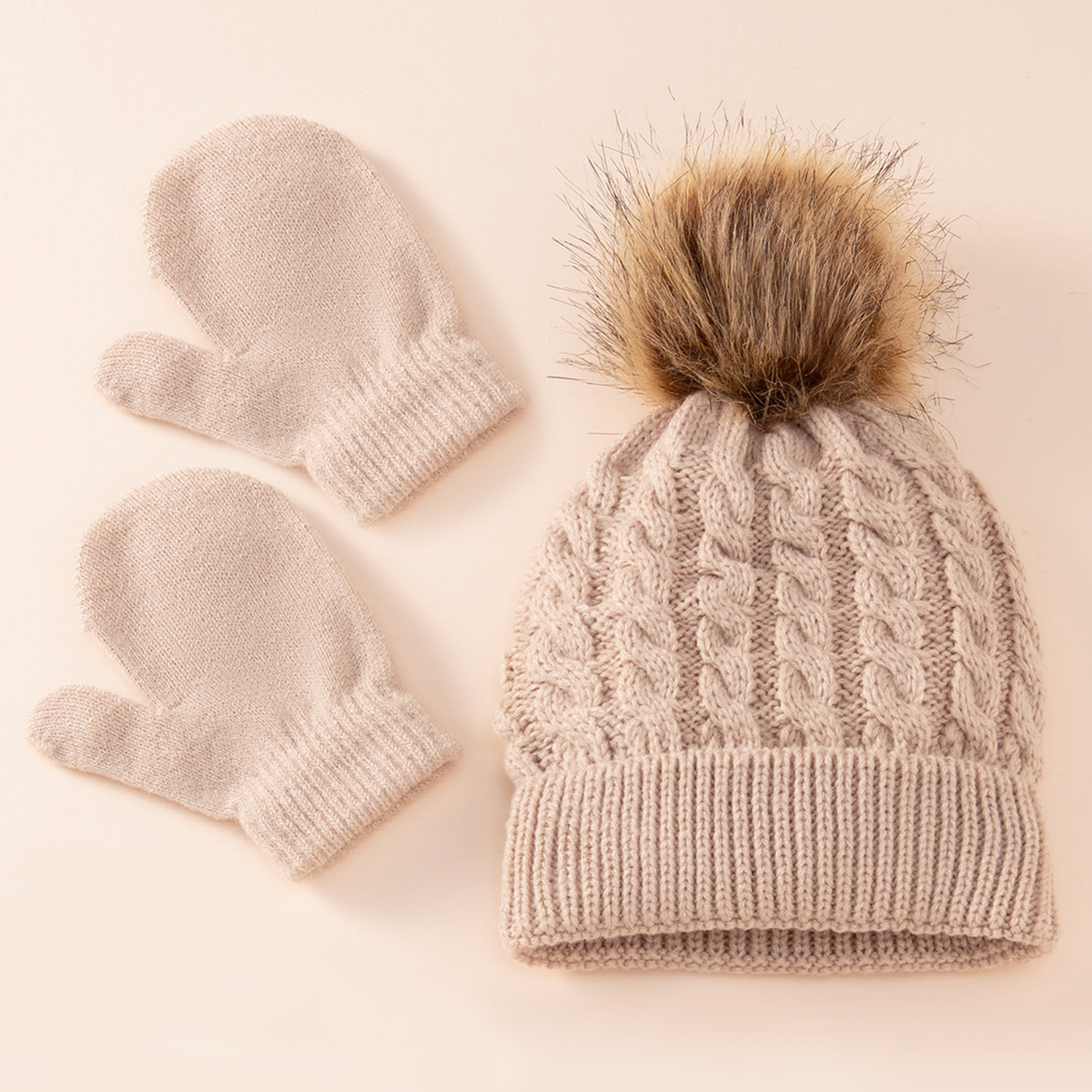 Picture of New wool monochrome twist warm children's hat scarf gloves two or three-piece spot children's hat set