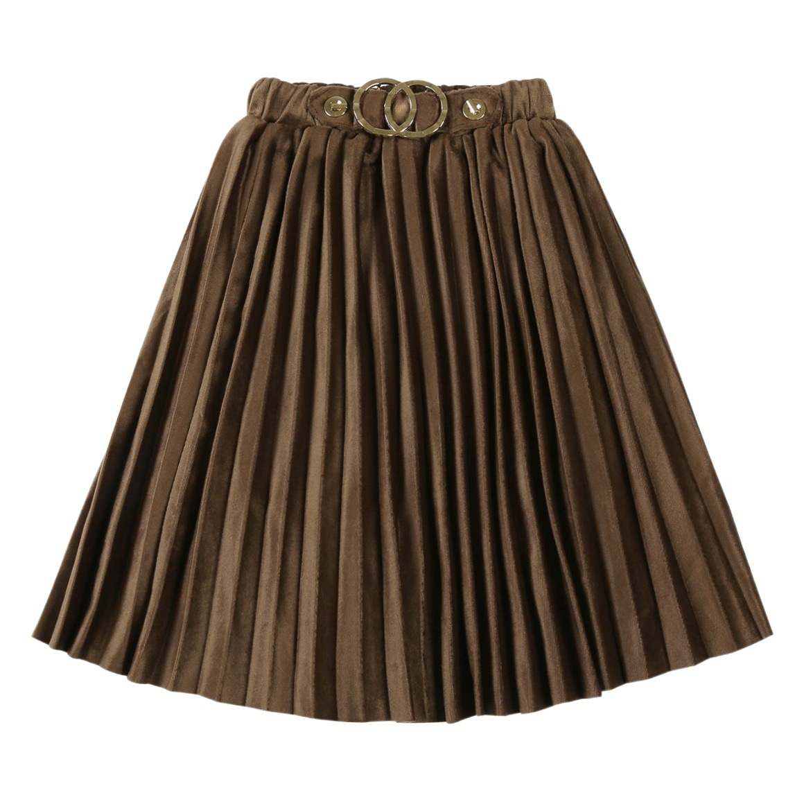 Girls' Autumn and Winter New Velvet Skirt with Lining Six-Point Skirt, Versatile and Fashionable Brown 2025