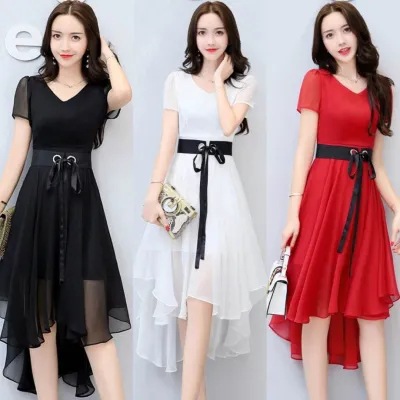 dress 2024 Summer New Women's Korean-style Mid-length Irregular dress plus size Belly-covering Slim Skirt