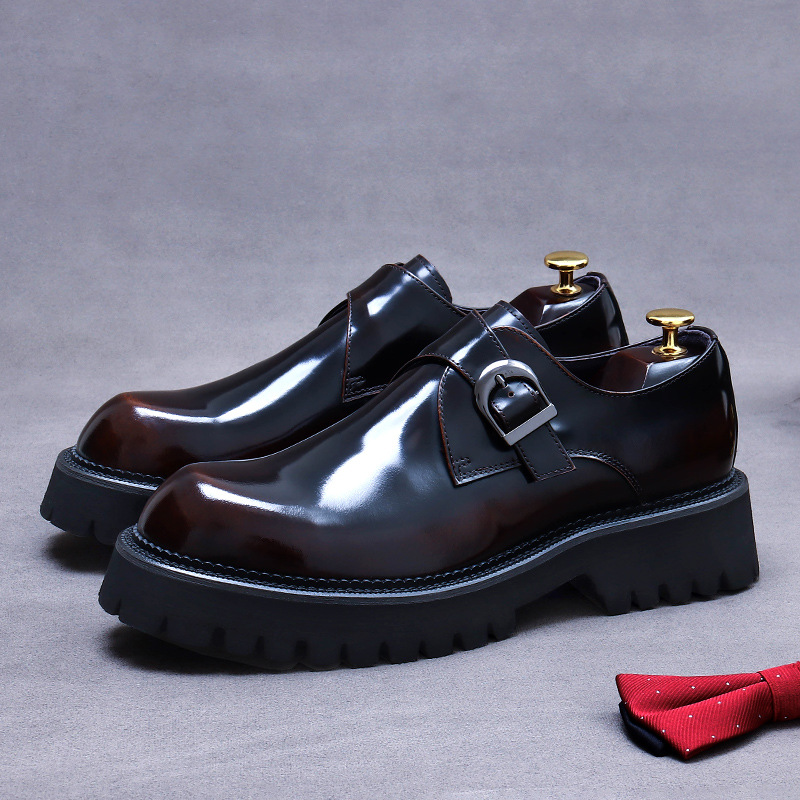 [Presale non-in stock] leather shoes men's business formal wear shoes cowhide leather buckle casual paint British platform