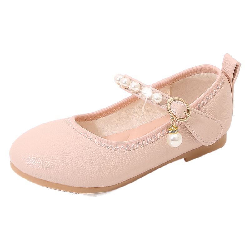 Girls' Leather Shoes 2024 Summer New Pearl Soft Sole Little Girls' Single Shoes for Middle and Large Children and Students Casual Children's Shoes Wholesale
