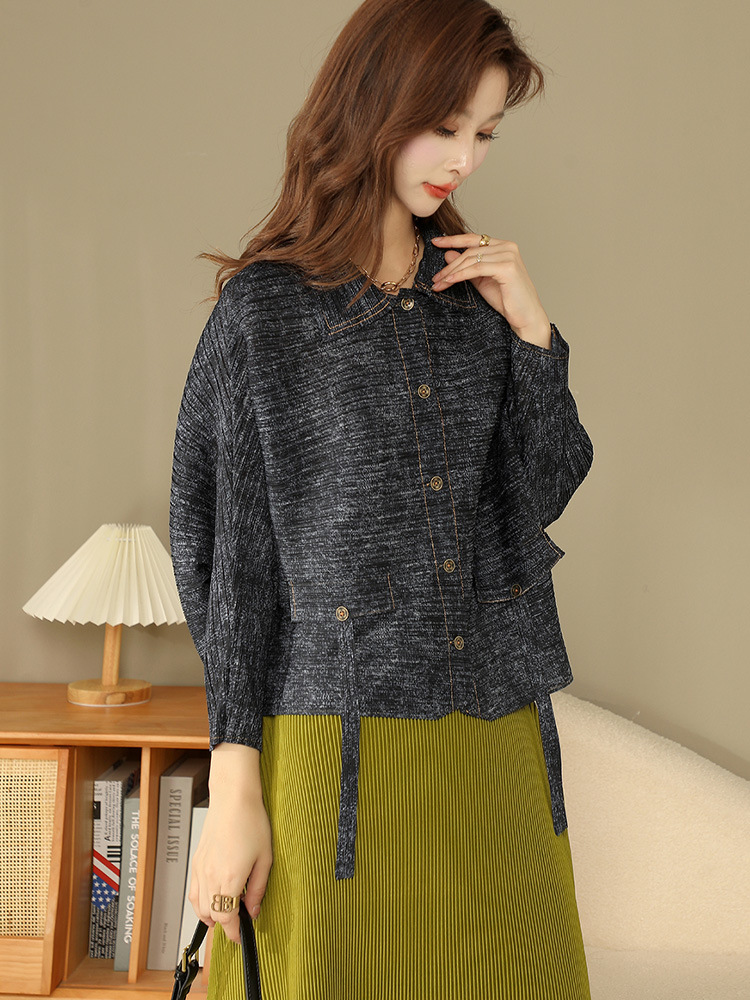 Sanzhai short coat new design pleated profile retro versatile Denim coat for women autumn and winter small fashion