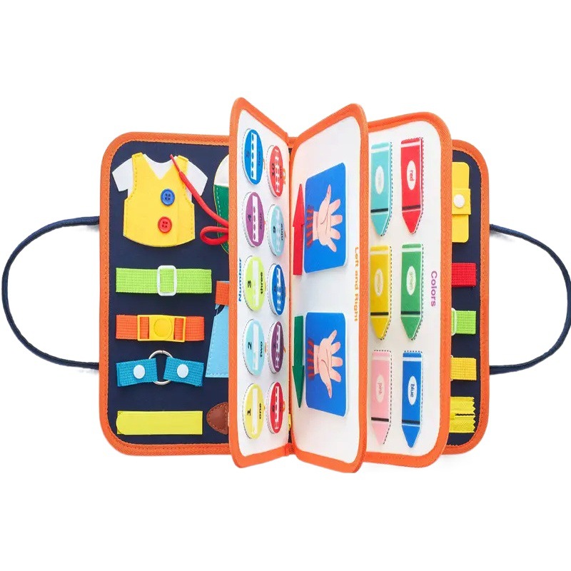 Cross-Border Felt Learning Board with Brush Drawing Board Cognitive Left and Right Color Letter Shape Dressing Button Early Education Board