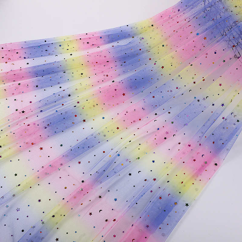 Picture of Rainbow Star and Moon Mesh 36A Sequin Glitter Fabric Ins Background Soft Gauze Performance Dress Princess Dress Mesh Fabric